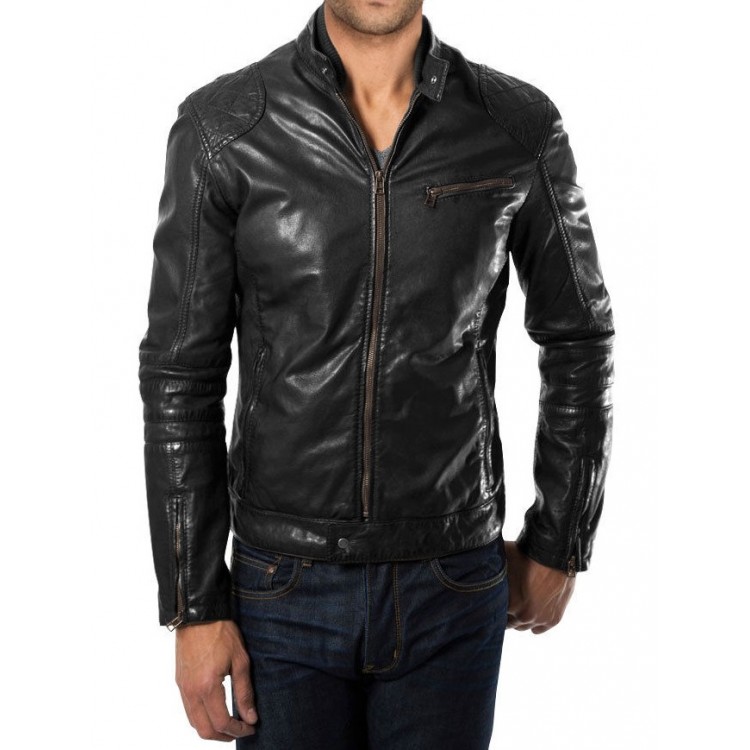 Lightweight Stylish Mens Black Leather Jacket