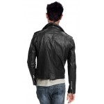 Pure Black Leather Motorcycle Jacket for Men Biker