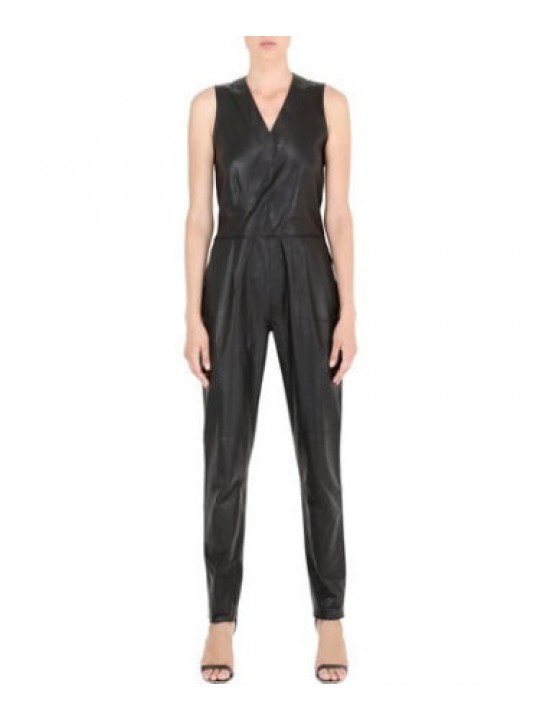 Ready to Wear Simple Fitted Womens Black Leather Jumpsuit