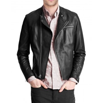 Simple Casual Black Leather Jacket for Mens
