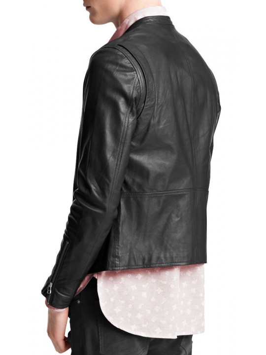 Simple Casual Black Leather Jacket for Mens
