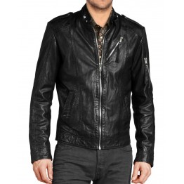 Simple Classic Black Leather Jacket for Mens