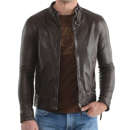 Simple Elegant Dark Brown Mens Leather Jacket