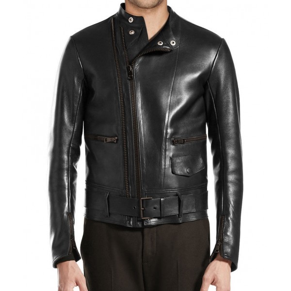 Simple Lightweight Black Leather Riding Jacket for Men