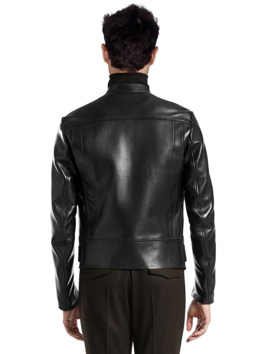 Simple Lightweight Black Leather Riding Jacket for Men