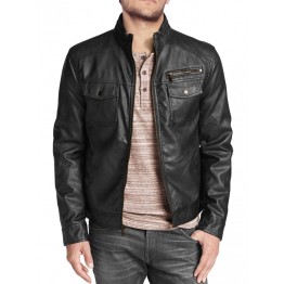Stylish Mens Black Leather Biker Style Jacket