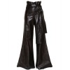 Vintage Style Wide Leg Black Leather Trousers Pants for Women