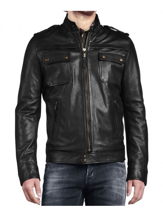 Western Mens Genuine Leather Black Jacket