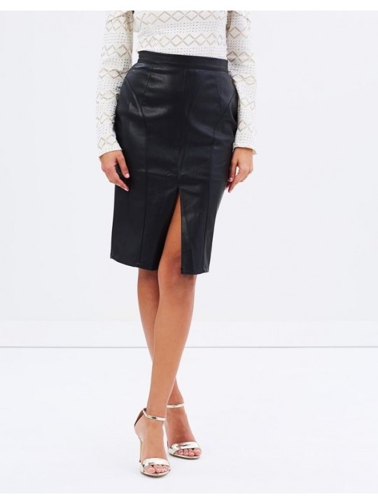 Womens Genuine High Waisted Black Leather Mini Pencil Skirt