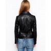 Casual Street Style Black Leather Biker Jacket for Ladies