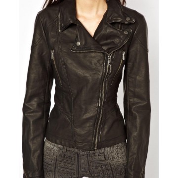 Classic Black Biker Leather Moto Jacket for Girls