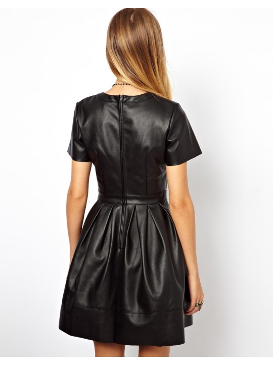 Elegant Fashion Black Leather Dress Outfit for Women