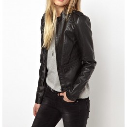 New Genuine Soft Lambskin Short Black Leather Jacket for Women