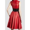 Womens Genuine Red Leather Sleeveless Mini Dress