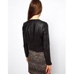 Classic High Fashion Womens Black Leather Short Jacket
