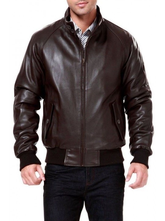 Genuine Brown Real Leather Bomber Jacket for Men