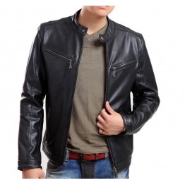 Genuine Lambskin Slim Fit Black Leather Jacket for Mens