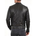 Mens Genuine Soft Lambskin Biker Style Black Leather Jacket