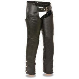 Womens Classic Hip Pockets Black Leather Motorcycle Chaps