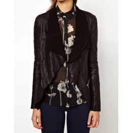 Womens Designer Open Front Style Black Leather Jacket