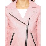 Womens Pink Soft Real Leather Motorcycle Jacket