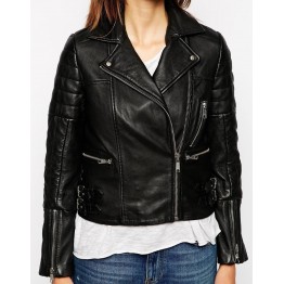 Womens Premium Genuine Fashion Black Motorcycle Leather Jacket