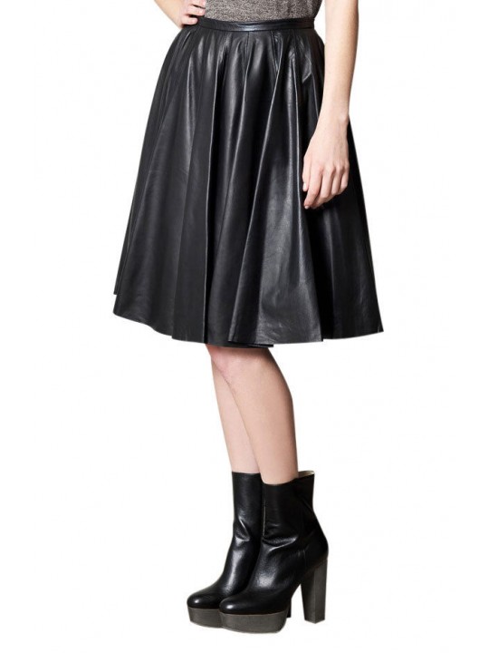 Womens Slim Fit Genuine Soft Lambskin Black Leather Skirt