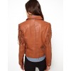 Womens Vintage Fringed Genuine Brown Leather Jacket