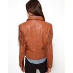 Womens Vintage Fringed Genuine Brown Leather Jacket