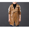 Kids Windbreaker Lapel Brown Leather Trench Jacket