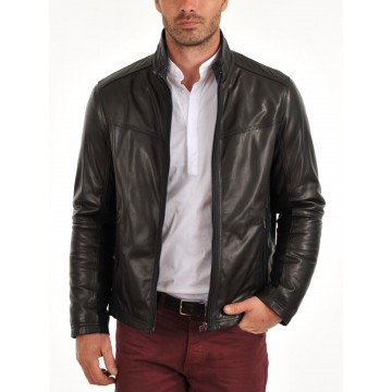 Mens Genuine Fashion Lightweight Black Leather Jacket