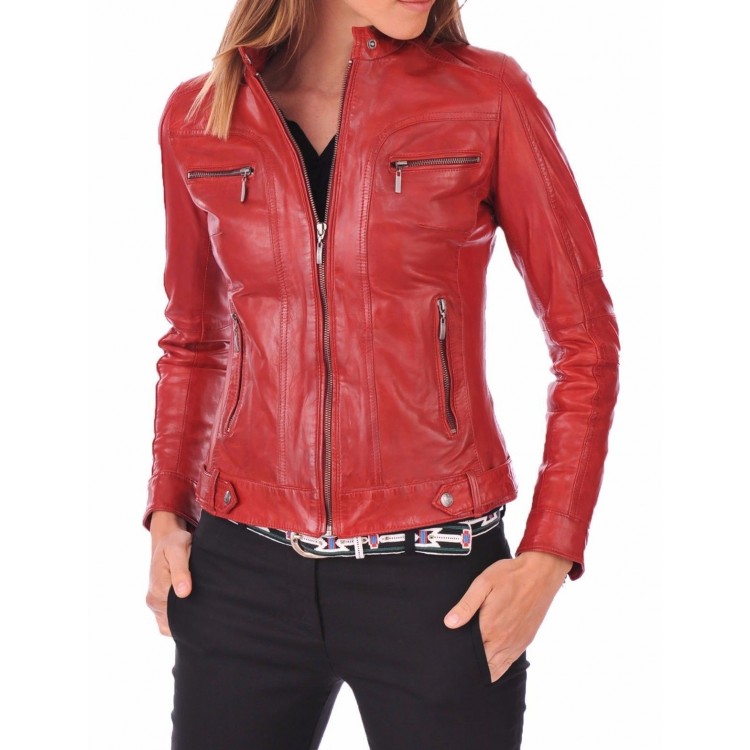 Best Real Womens Red Leather Jacket, Red Leather Top