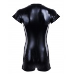 Black Leather Stretch Clubwear Costume Zipper Jumpsuit for Men