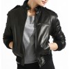 Classic Black Leather Bomber Jacket for Women