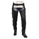 Cool Cut Fringe Black Leather Motorcycle Riding Chap for Women