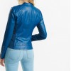 Custom Made Blue Leather Biker Motorcycle Jacket for Women