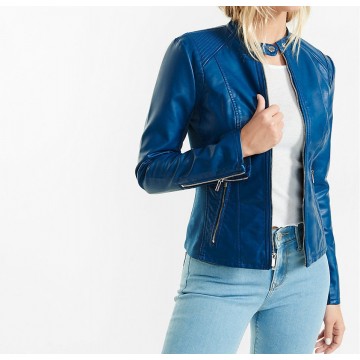 Custom Made Blue Leather Biker Motorcycle Jacket for Women
