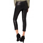 Custom Made Casual Zip Pockets Black Leather Ladies Capri Pant
