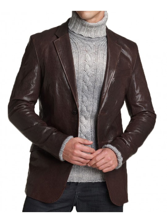 Custom Made Real Brown Leather Blazer for Men