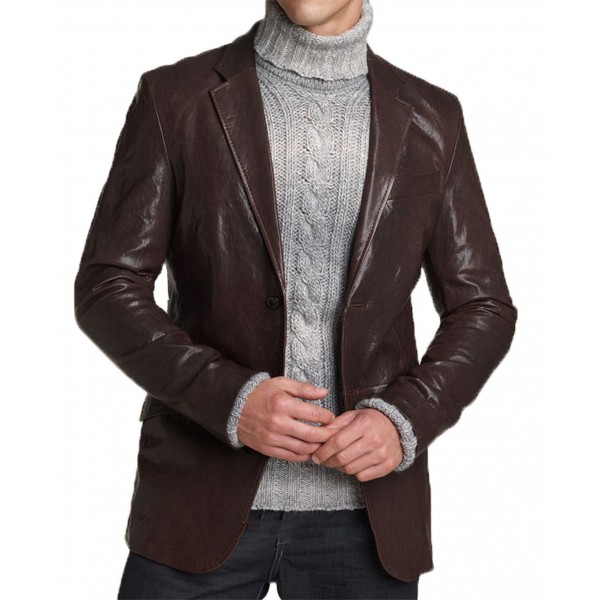 Custom Made Real Brown Leather Blazer for Men