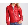 Ladies Classic Pure Red Leather Flight Bomber Jacket