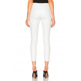 Ladies Cool Skinny White Leather Capri Pants Jeans With Slit
