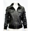 Ladies Premium Nappa Black Leather Bomber Jacket