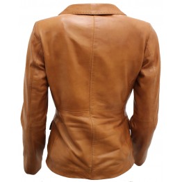 Ladies Simple Casual Tan Brown Leather Blazer Jacket