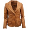 Ladies Simple Casual Tan Brown Leather Blazer Jacket