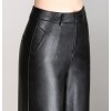 Ladies High Waist Wide Leg Loose Capris Trousers Black Leather Pant