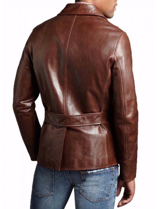 Mens Genuine soft Lambskin Leather Brown Shirt