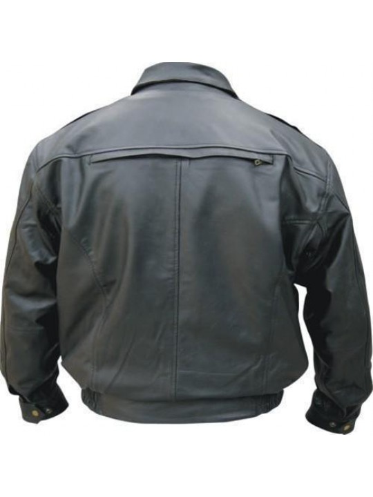 Mens Classic Black Leather Bomber Jacket