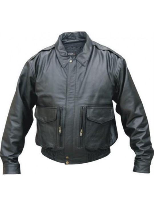 Mens Classic Black Leather Bomber Jacket