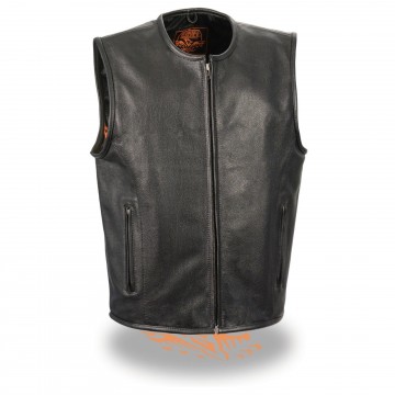 Men's Seamless Design Zipper Front Black Leather Vest